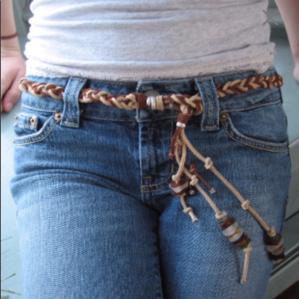 Brown and Taupe Suede Leather Sea Glass Belt